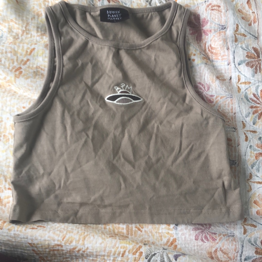 light brown broken planet market tank top